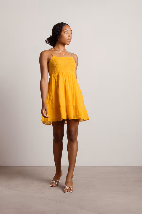 Alfiya Smocked Skater Mini Dress - Yellow