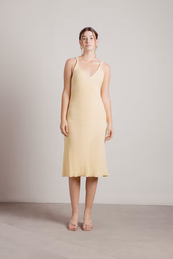Lemar Ribbed Knit Sweater Midi Dress - Yellow