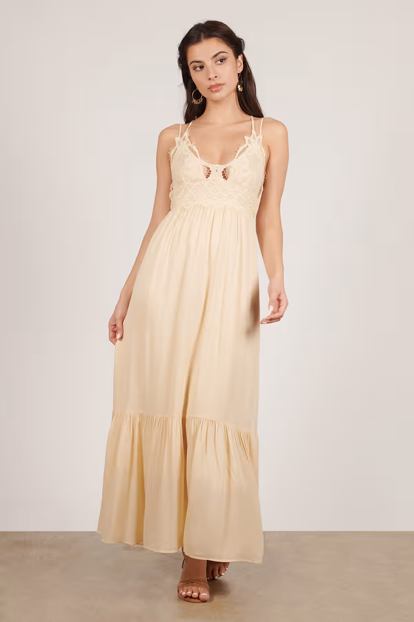 Valence Lace Ruffle Maxi Dress - Cream