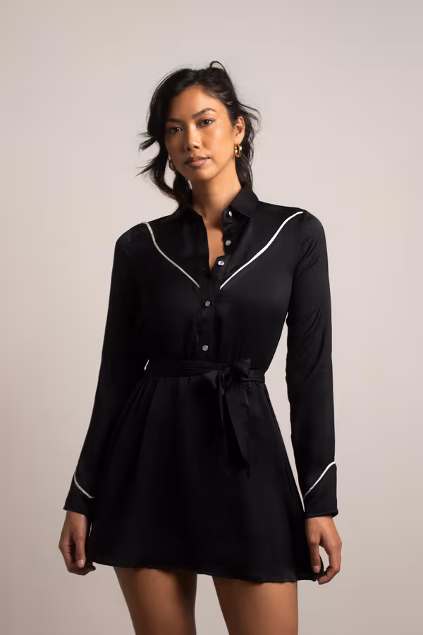 Patty Button Up Skater Mini Dress - Black