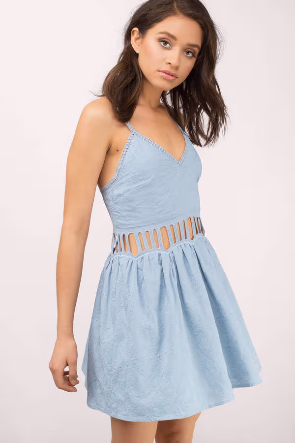 The Jetset Diaries Jasmina Embroidered Skater Mini Dress - Powder Blue