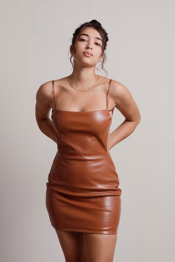 Ronesha Backless Open Back Mini Dress - Brown