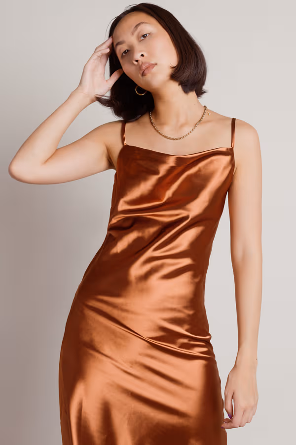 Momentum Satin Cami Midi Dress - Cocoa
