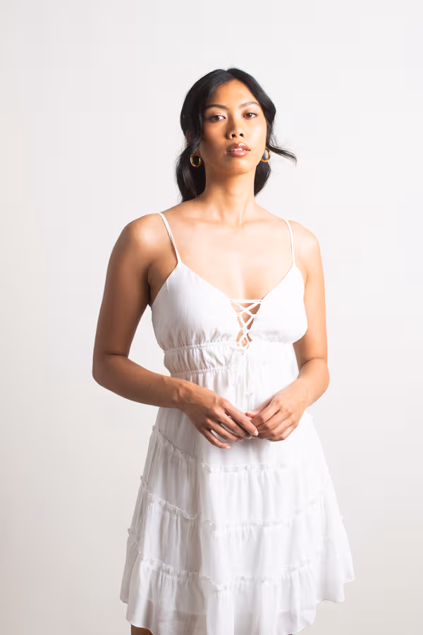 Stacey Tiered Skater Mini Dress - Off White