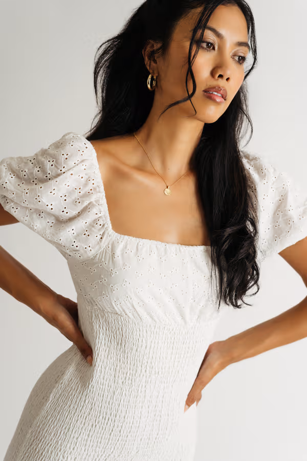 Namuro Smocked Puff Sleeve Mini Dress - Off White