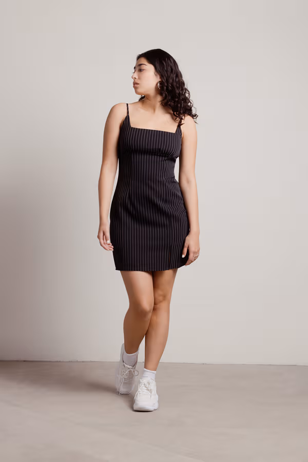 Deidra Pinstripe Cami Mini Dress - Black