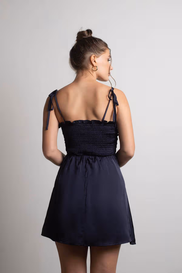 Sundaze Satin Skater Mini Dress - Navy