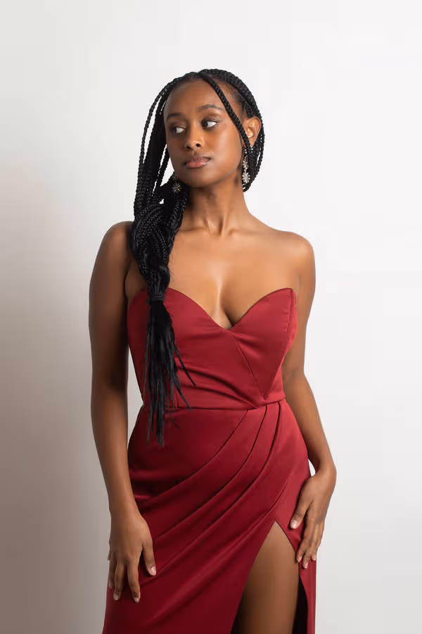 In A Dream Sweetheart High Slit Maxi Dress - Burgundy