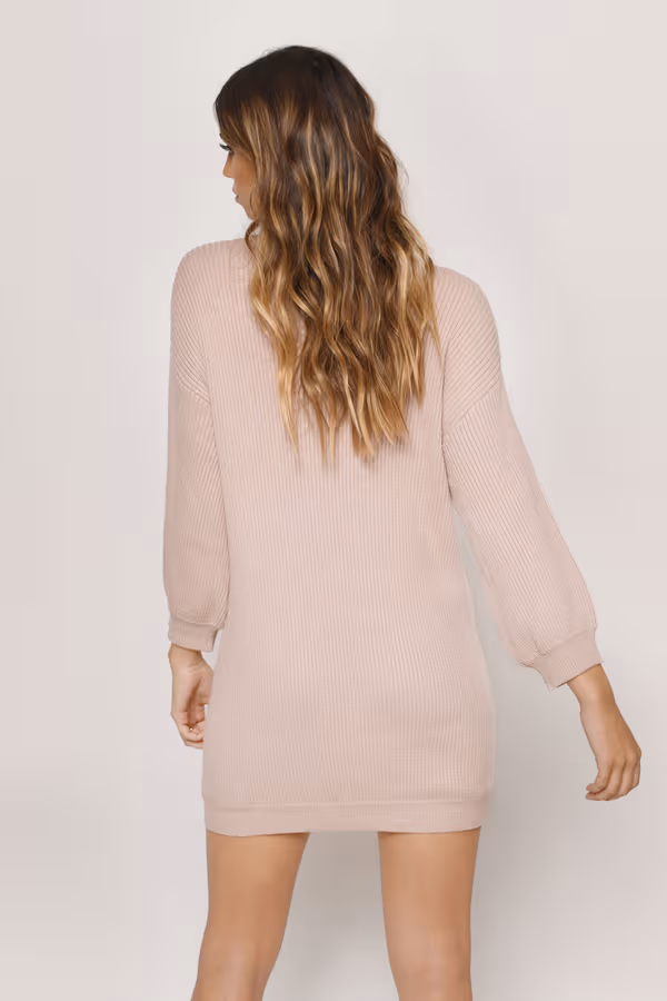So Lost Ribbed Sweater Mini Dress - Blush