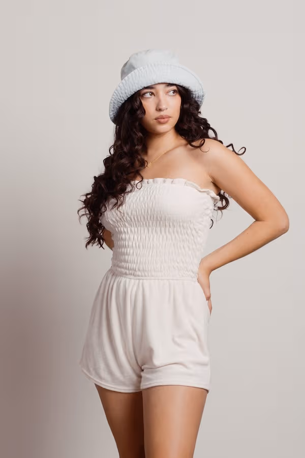 Troublemaker Smocked Romper - Cream