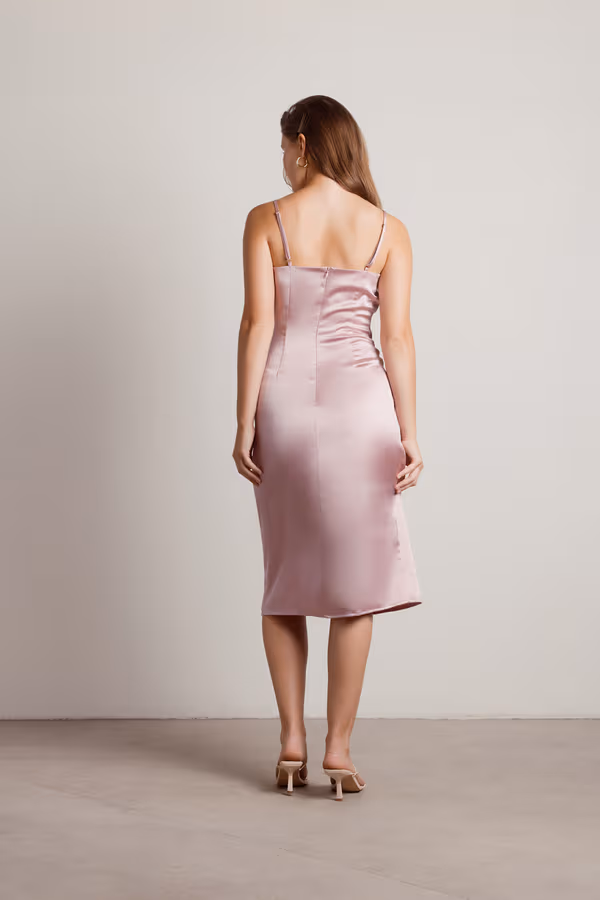 Maddy Satin Slit Midi Dress - Blush