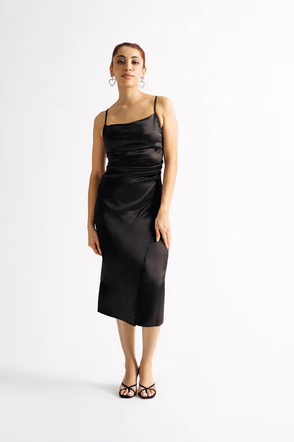 Emma Satin Cowl Neck Midi Dress - Purple