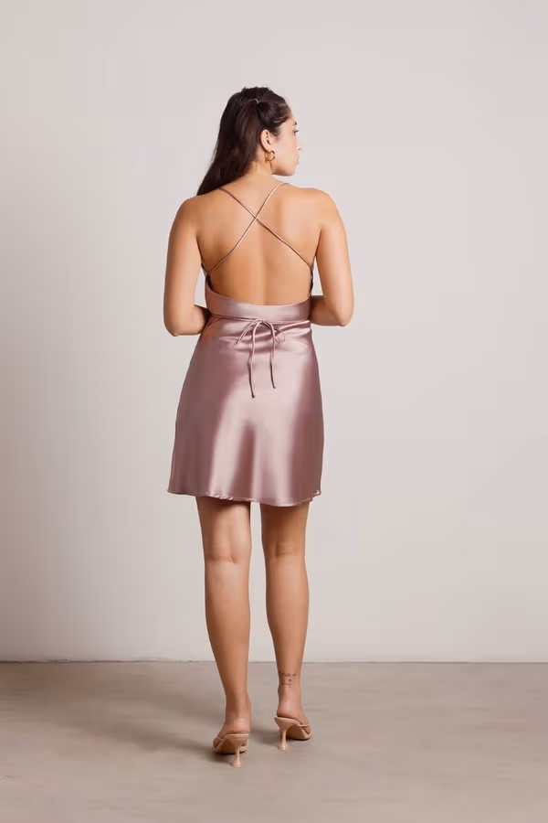 Light Up The Night Satin Cross Back Mini Dress - Off White