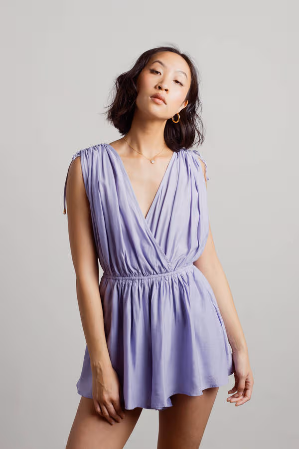 Julianna Lavender Ruffle Tied Open Back Romper