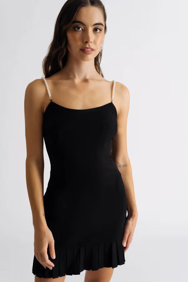 Tifanny Pearl Strap Bodycon Mini Dress - Black