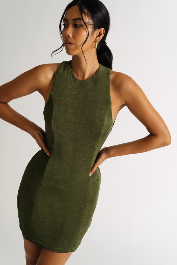 Dizzying Open Back Bodycon Mini Dress - Sage
