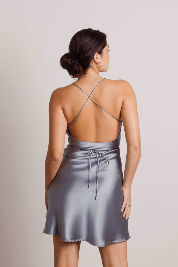 Light Up The Night Satin Cross Back Mini Dress - Off White