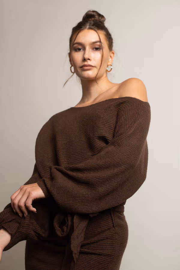 Arabelle Off The Shoulder Sweater Mini Dress - Ivory