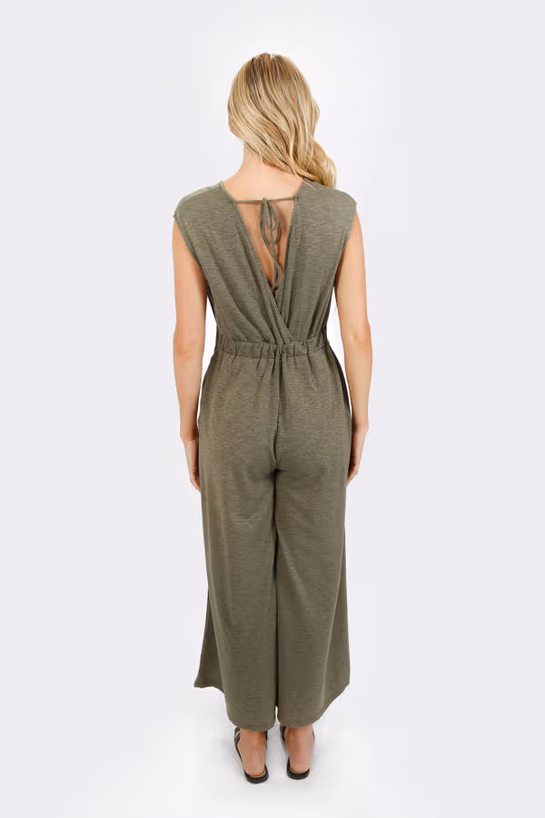 Kirah Wide Leg Jumpsuit - Khaki Green