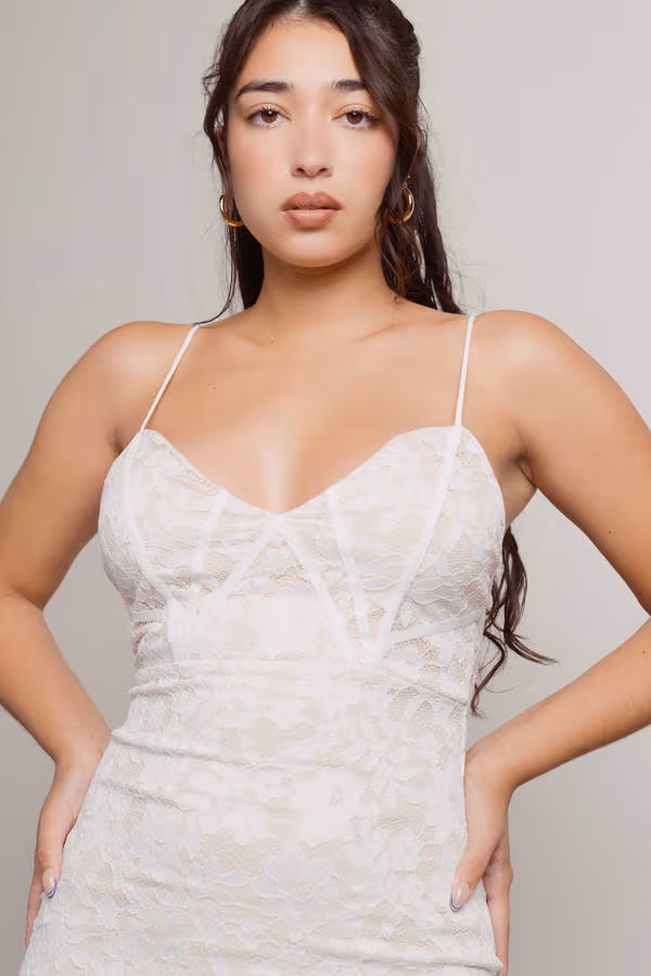 Secret Crush Lace Bustier Mini Dress - White