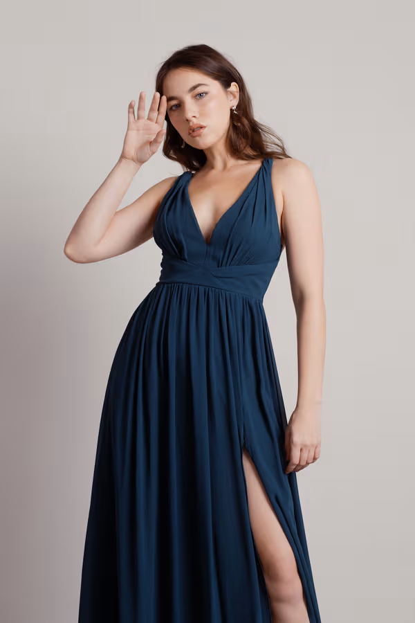 All I Ever Need Deep V High Slit Maxi Dress - Burgundy