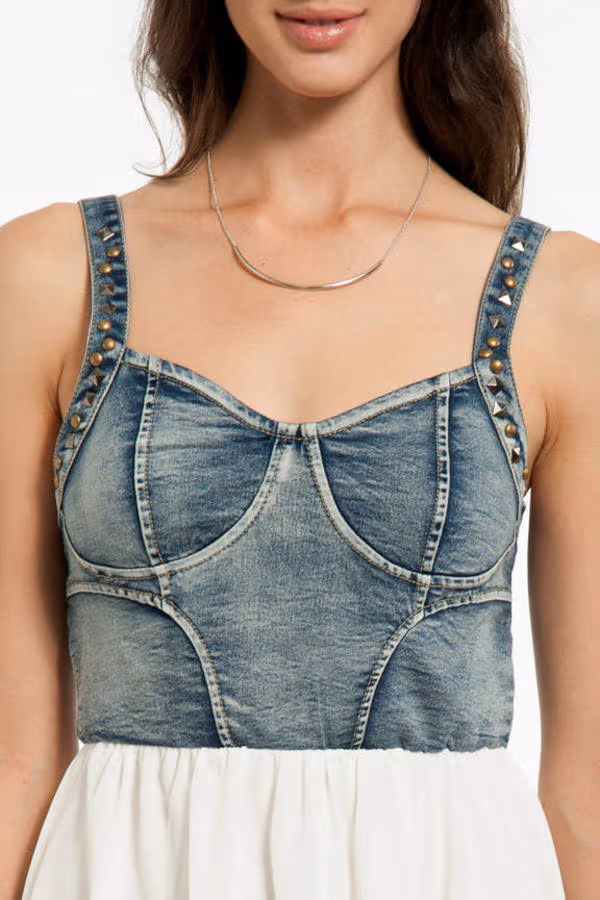 Selena Denim Bustier Mini Dress - White