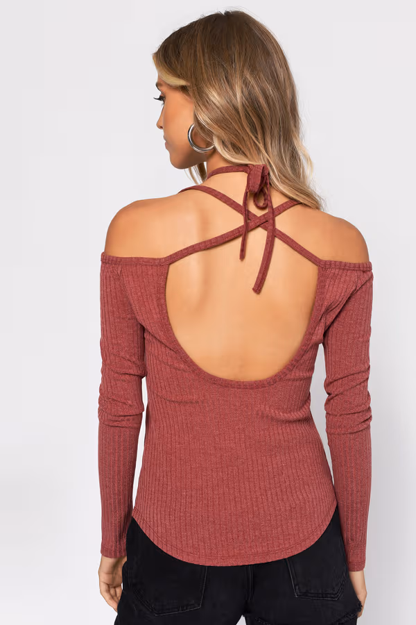 Cross My Mind Cross Halter Top - Wine