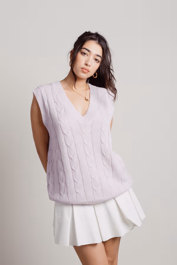 Studious Cable Knit Sweater Vest - Purple