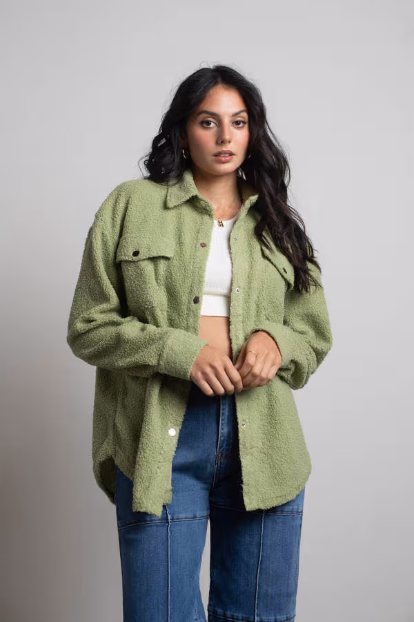 Lynette Button Up Shacket - Avocado