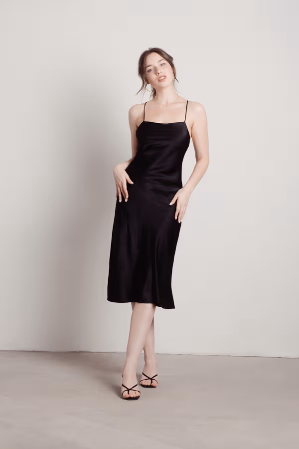 Liora Satin Cross Back Midi Dress - Black