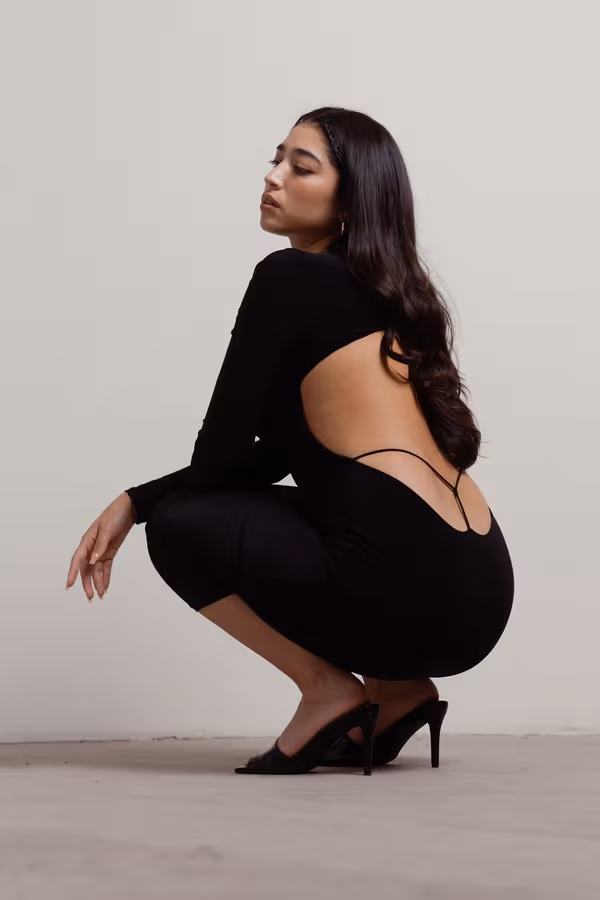 Nya Open Back Bodycon Midi Dress - Black