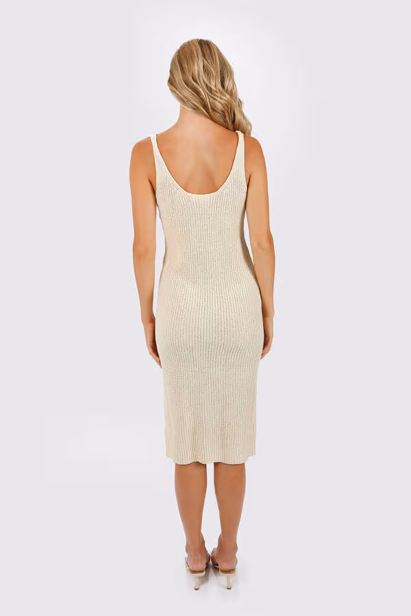 Alexy Ribbed Bodycon Midi Dress - Natural