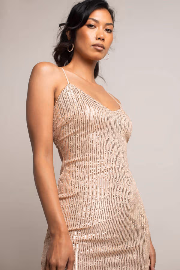 Show Out Sequin Cross Back Mini Dress - Rose Gold