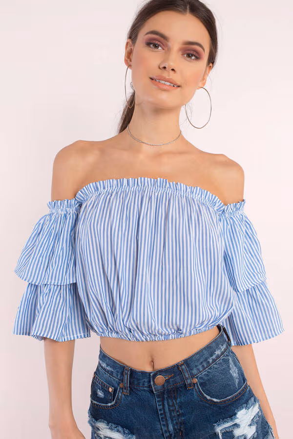Sleeve It To Me Off The Shoulder Blouse - Blue