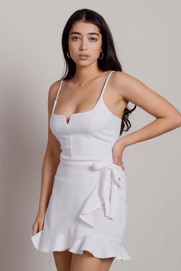 Grad Night Ruffle Wrap Mini Dress - Ivory