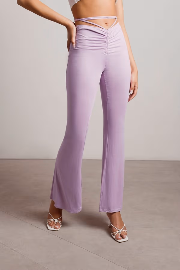 Snazzer Ruched Waist Tie Pants - Lavender