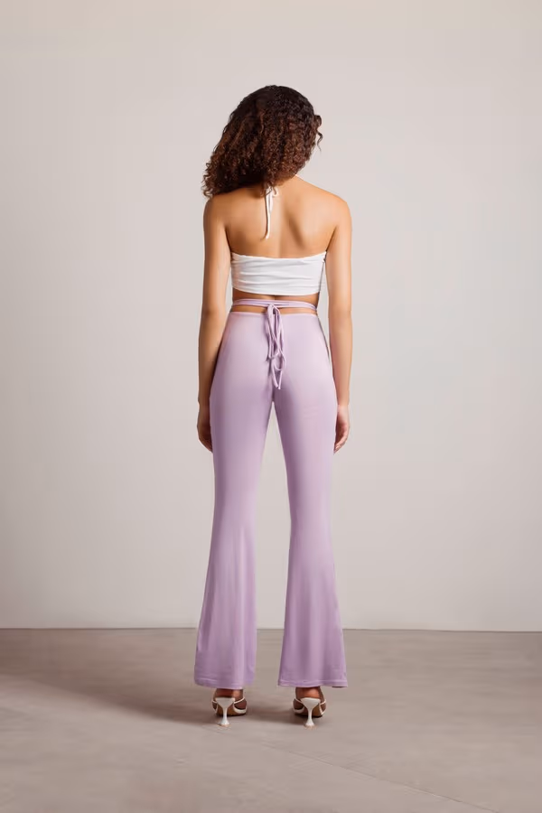 Snazzer Ruched Waist Tie Pants - Lavender