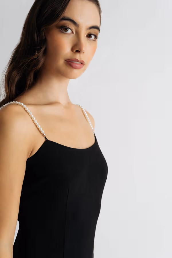 Tifanny Pearl Strap Bodycon Mini Dress - Black