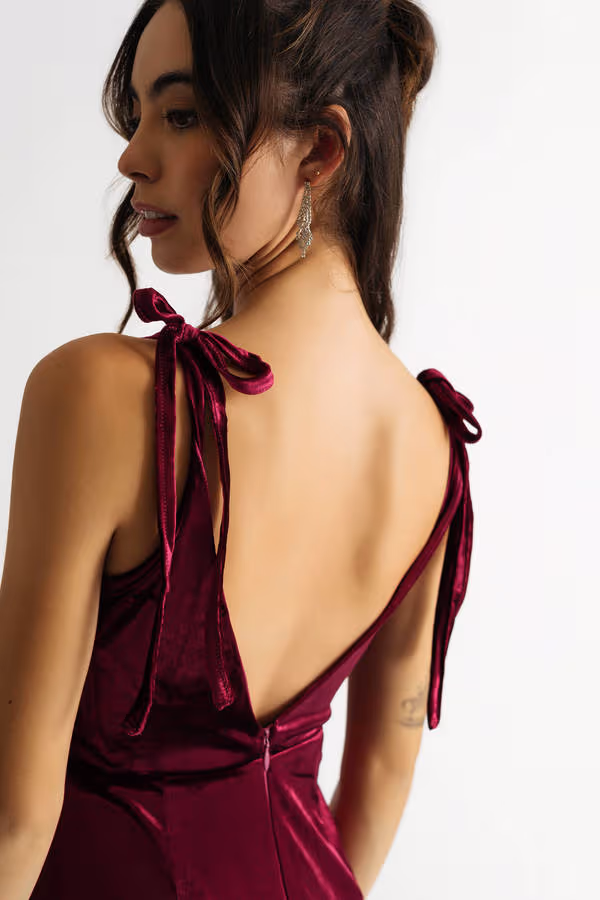 Remember Me Corset High Slit Maxi Dress - Wine