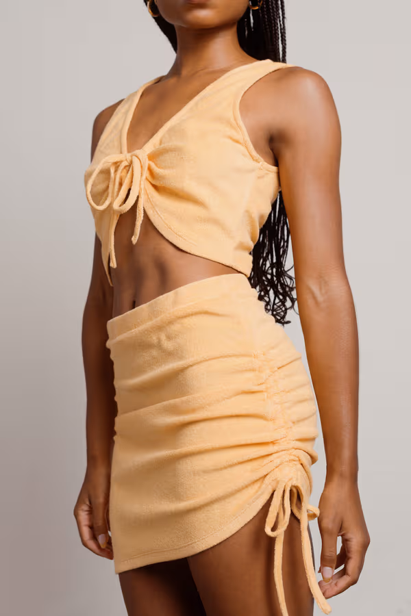 Summer Rays French Terry Crop Top and Mini Skirt Set - Orange