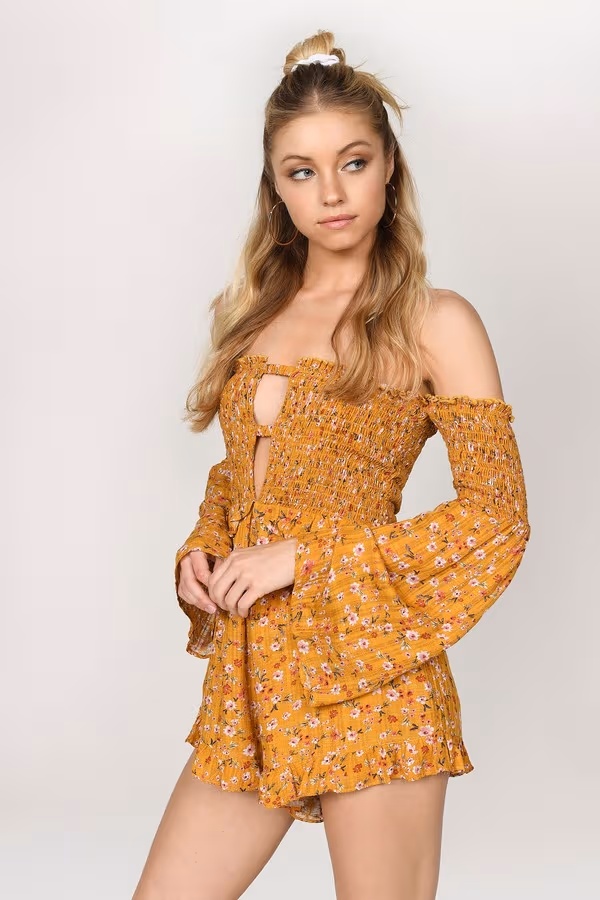 Shine On Me Floral Romper - Marigold