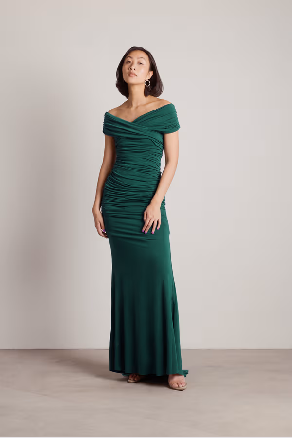 Fall For Me Off The Shoulder Mermaid Maxi Dress - Emerald