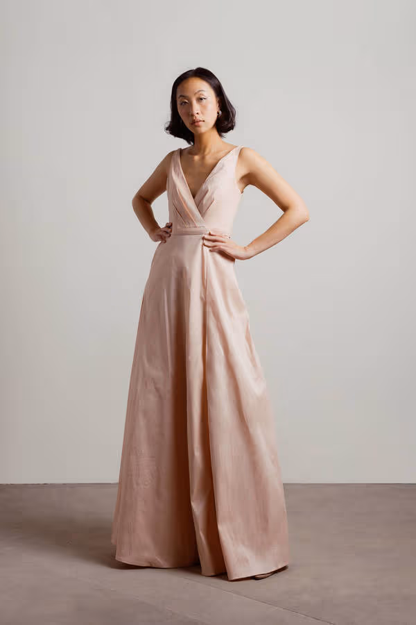 Fall For You Satin Surplice Maxi Dress - Blush