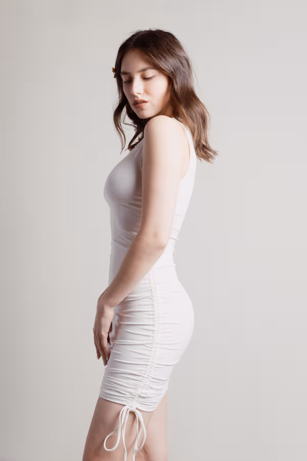 Larson Ruched Bodycon Mini Dress - White