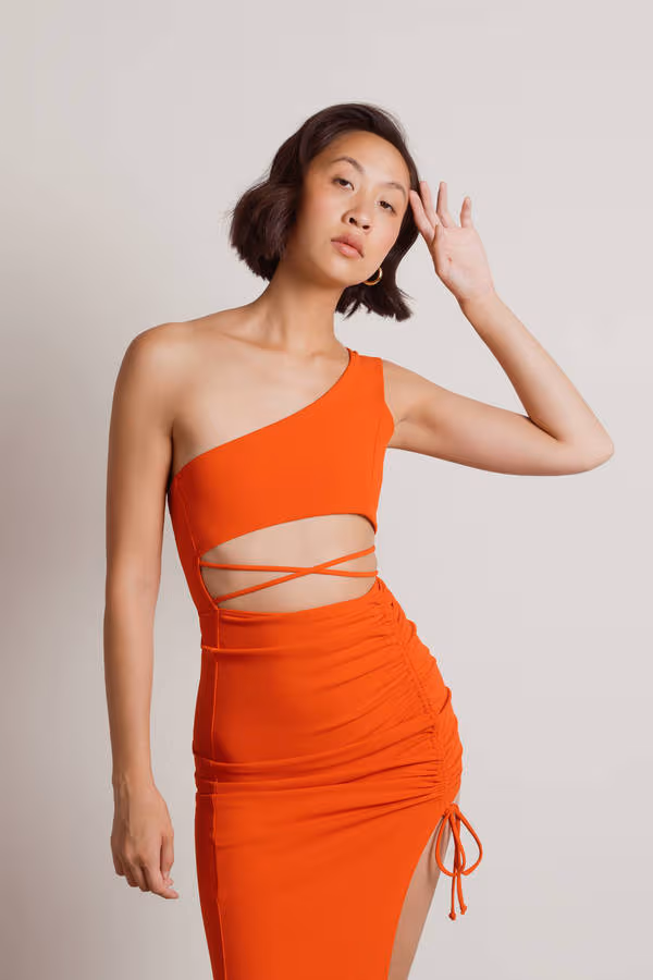 Gotta Find Me One Shoulder High Slit Midi Dress - Black