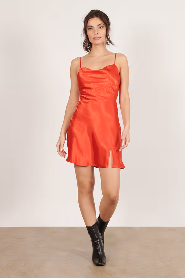 Alina Satin Slip Mini Dress - Red