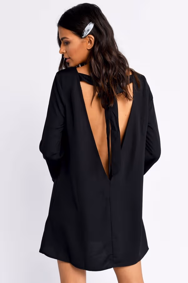 Ellie Bell Sleeve Open Back Mini Dress - Black
