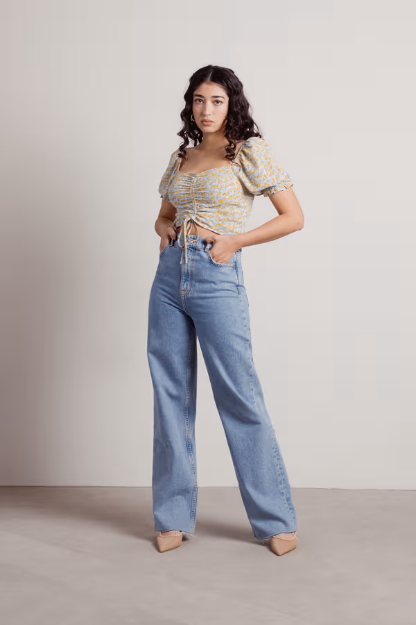 Make You Think Crop Top - Mint Yellow