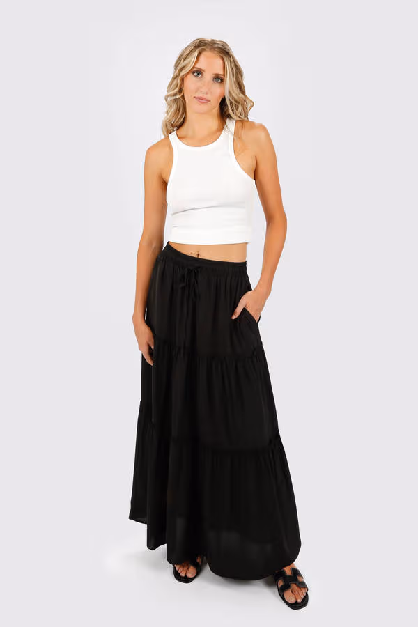 Denarie Tiered Maxi Skirt - Black