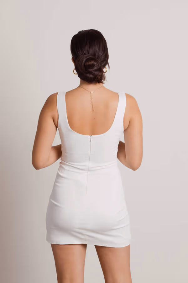 Cutting Gem White Slit Bodycon Mini Dress